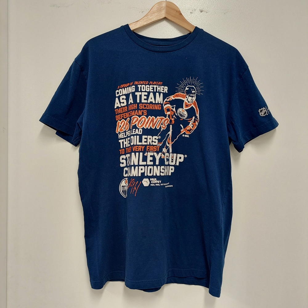 Edmonton Oilers: Paul Coffey Blue Graphic T-shirt - Size L